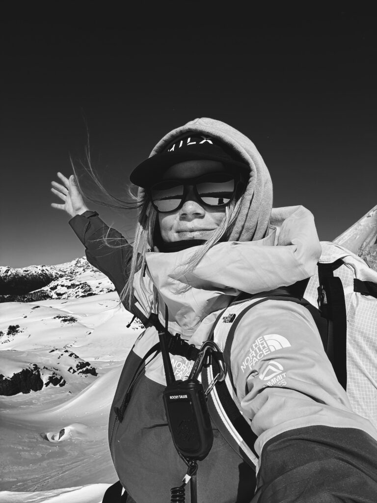 Female snowboarders on a guided splitboarding adventure in the Andes near Bariloche.