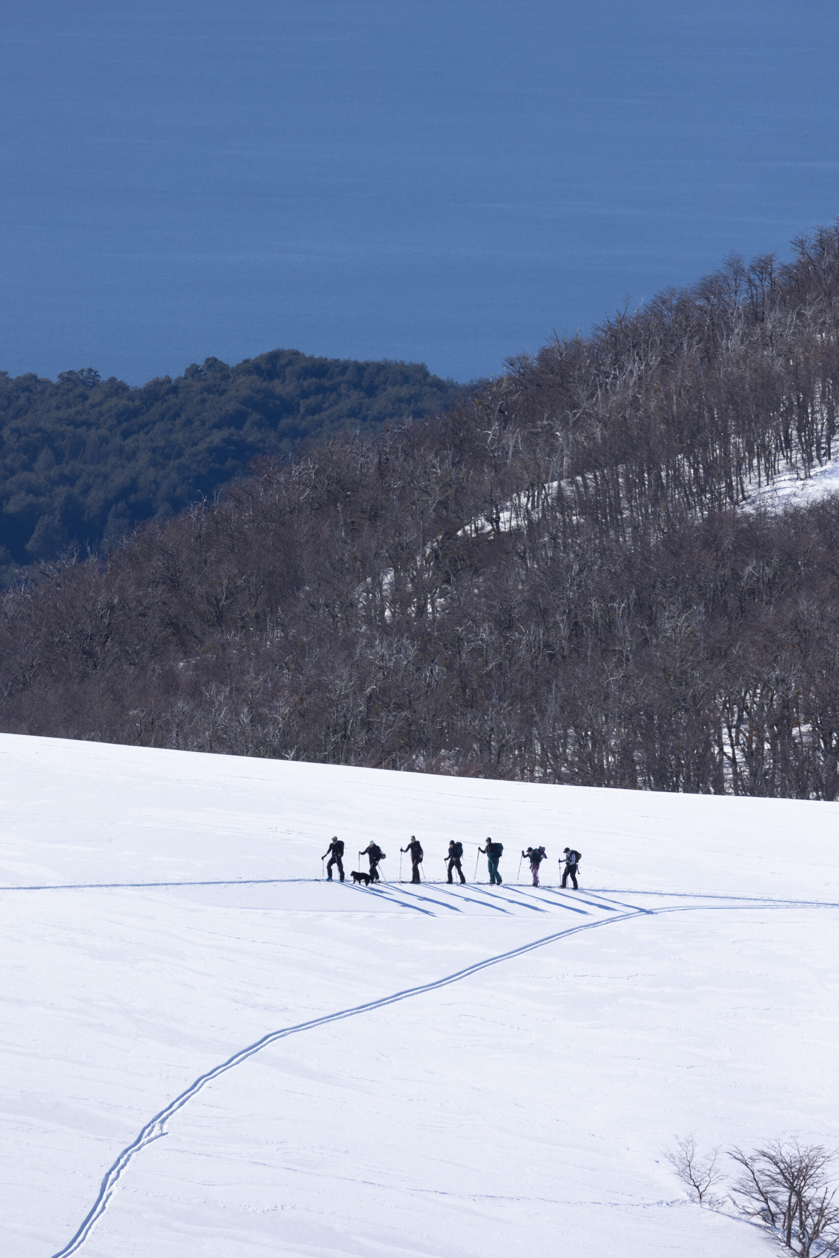 Group of women on a backcountry ski retreat in the Andes, hosted by LUX Snow