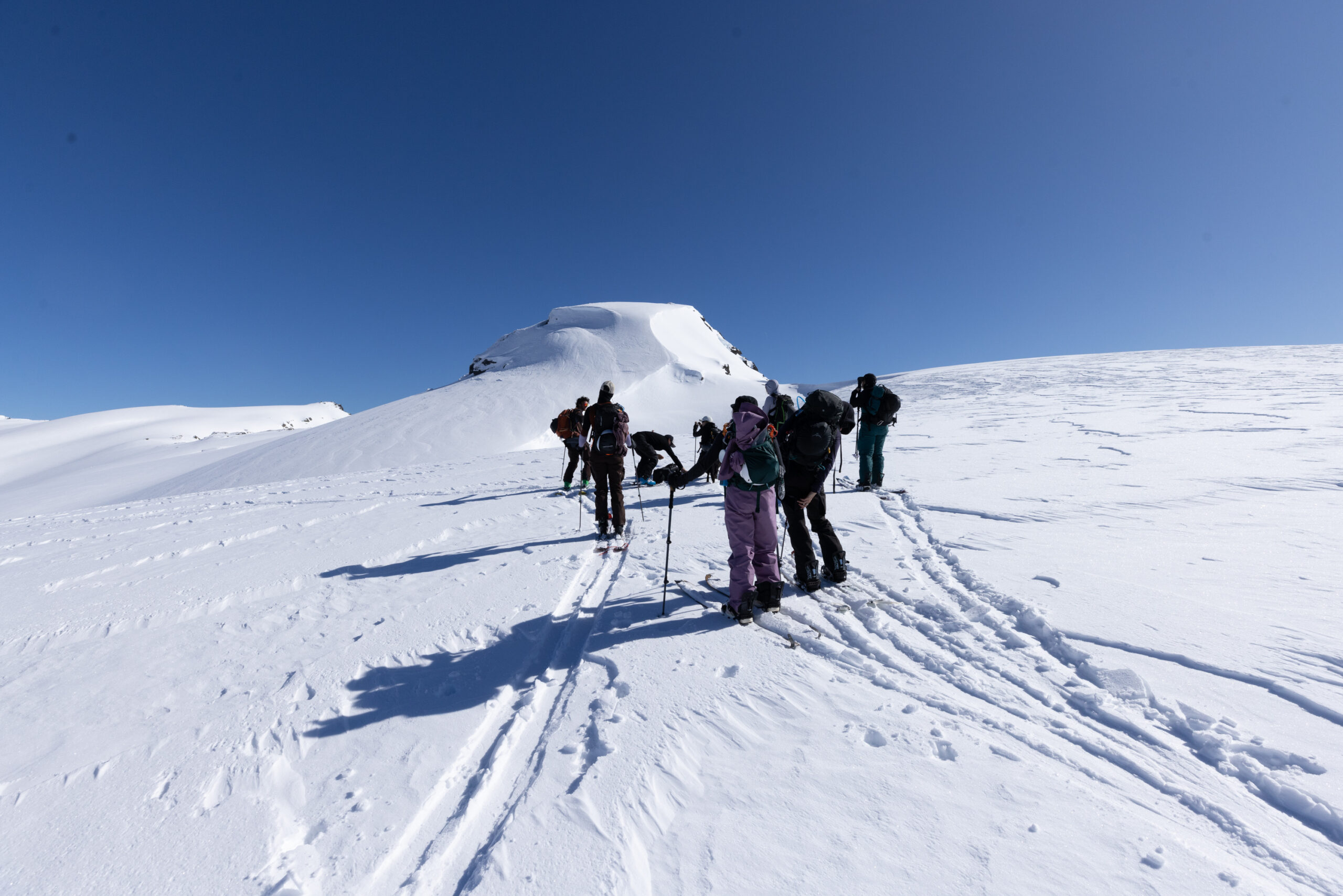 Group of women on a backcountry ski retreat in the Andes, hosted by LUX Snow