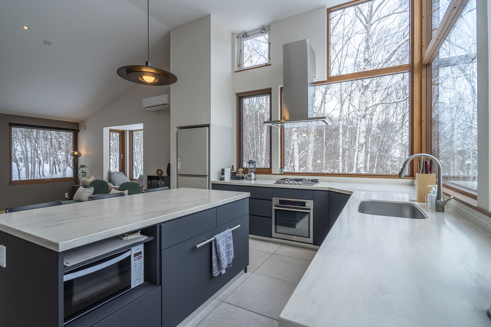 shared living space in the villa where the group gathers after ski days