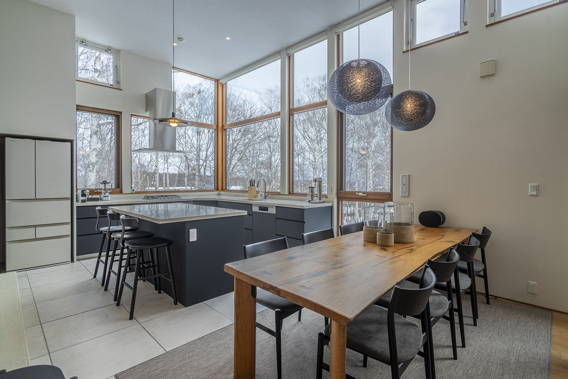 shared living space in the villa where the group gathers after ski days